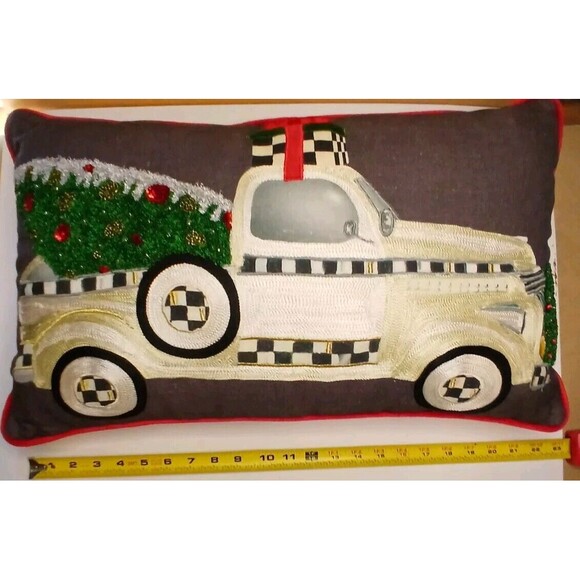 MacKenzie-Childs Farmhouse Holiday Truck Pillow Cotton/Linen Applique Embroidery - Picture 10 of 16